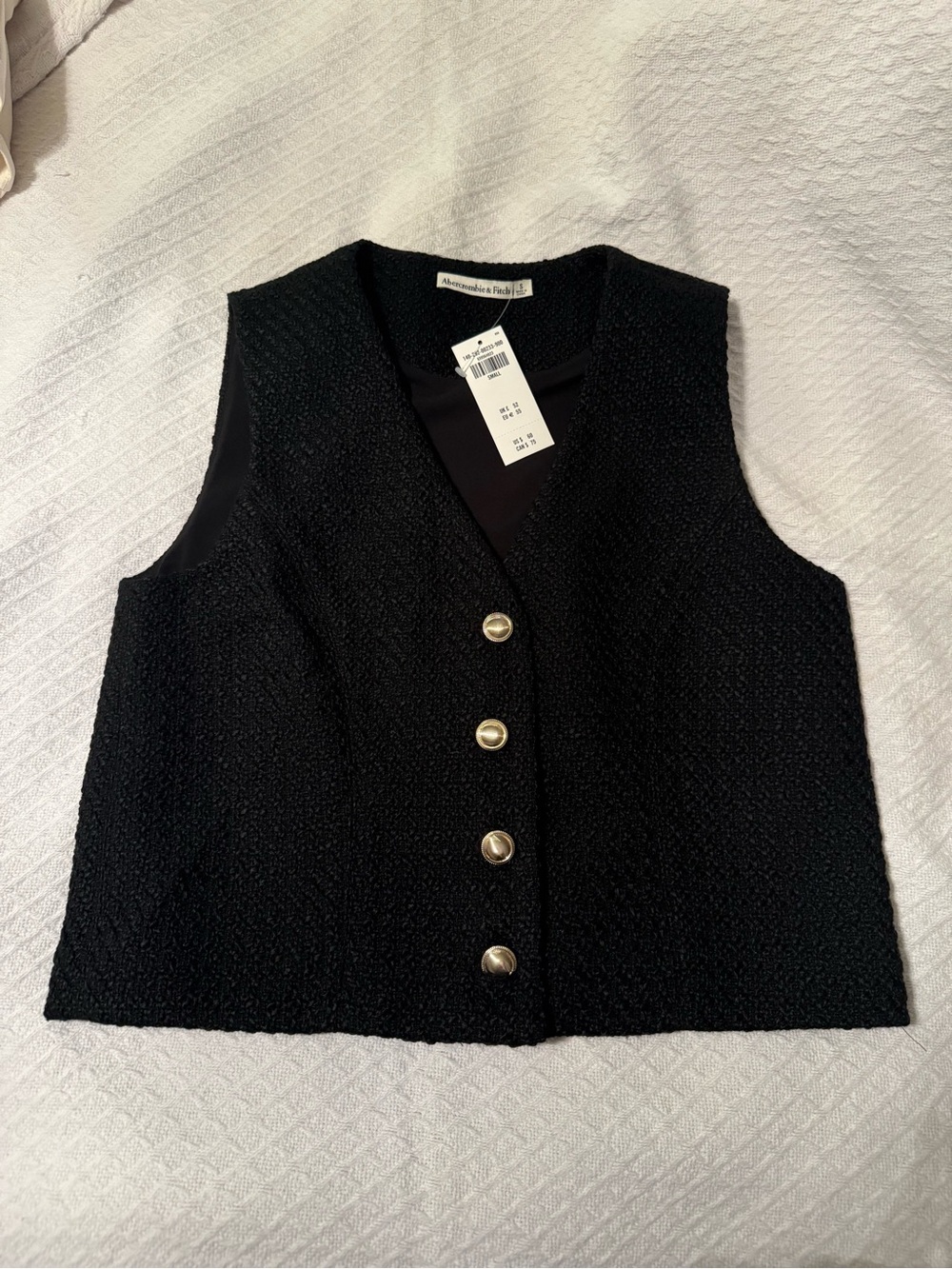 A&F Black Textured Sleeveless Button Vest with Gold Buttons